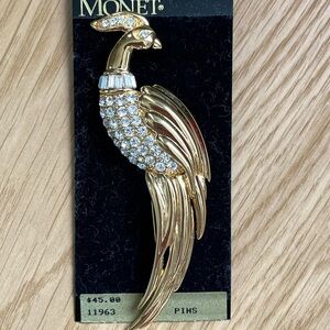 Vintage Monet Gold and Crystal Large Bird Brooch